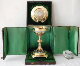 Solid silver gilt antique French Romanesque Chalice.
